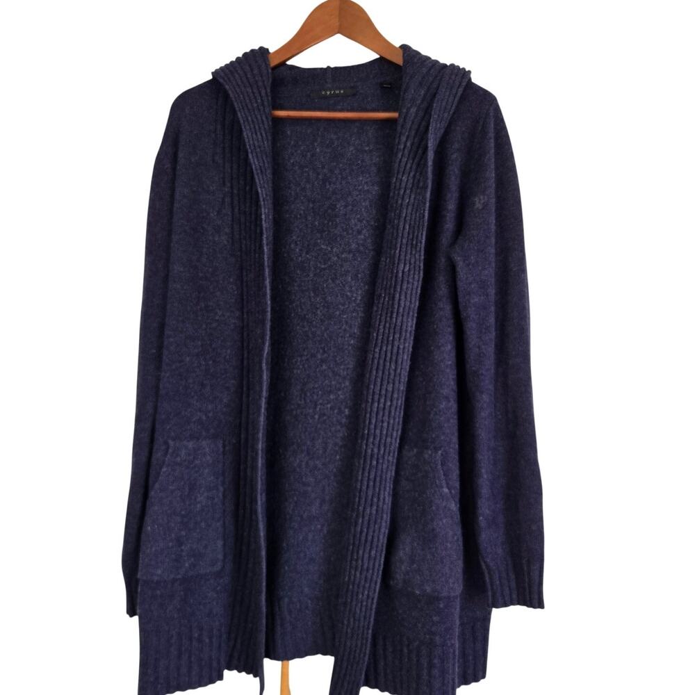 Cabincore Navy Blue Hooded Front Open Cardigan Cozy Soft Duster Academia Grunge